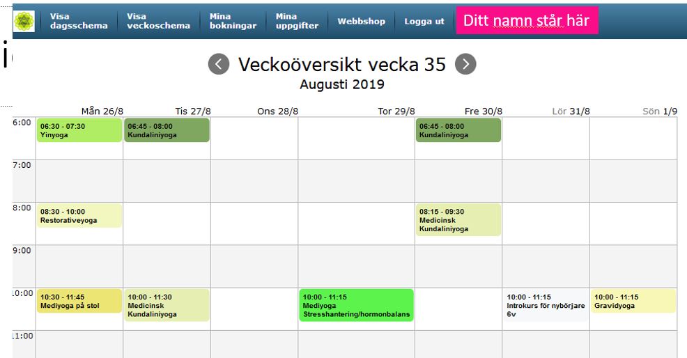 Schemat Gå till veckoschamat och<br>klicka på den kurs du vill gå.